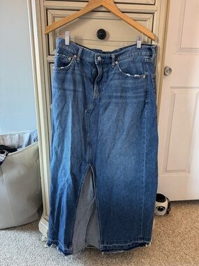 Gap Denim Midi Skirt with Front Slit - Blue